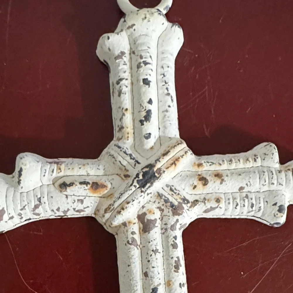 Distressed Iron White Cross Wall Decor